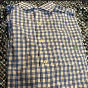 3xb polo Ralph Lauren L/S blue and white non iron shirt.